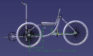 Gambar 4.63 Posisi titik berat sepeda konsep 4 Artinya sepeda rancangan konsep 4 membutuhkan jalan minimal selebar 2,8 m untuk bisa berputar arah.