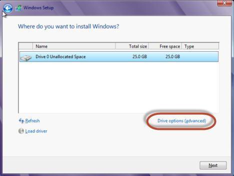 Windows 8. Pilih partisi yang diinginkan dan klik Next.