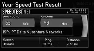 Disini terlihat bahwa speed download 1044 kb/s dan speed upload adalah 489 kb/s.