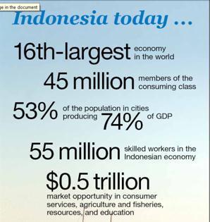 Indonesia : current and future Sources: McKinsey Global Institute (2012) GDP Growth : tend to slow down GDP Growth 7.00 6.81 6.50 6.00 5.
