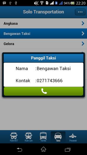 User dapat melihat nomor telepon taksi dengan cara memilih nama taksi pada list taksi.