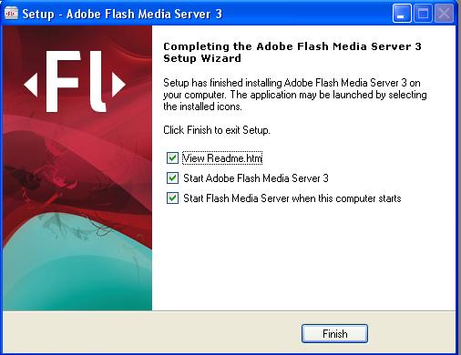 205 - Apabila instalasi telah selesai maka dapat memilih tombol finish Gambar 4.33 Instalasi Adobe Flash Media Server Tampilan Akhir 4.1.