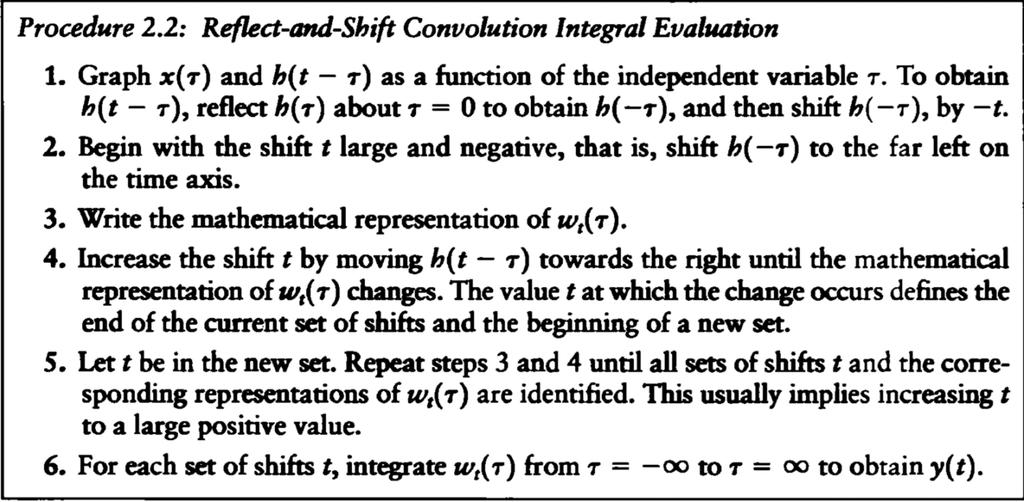 Response Impuls Konvolusi Prosedur Menghitung Integral Konvolusi Integrasi konvolusi dinyatakan sebagai y(t) = x(t) h(t), y(t)