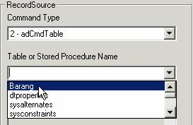 Klik combo Table or Stored Procedure name 15. Pilih tabel Barang 16.