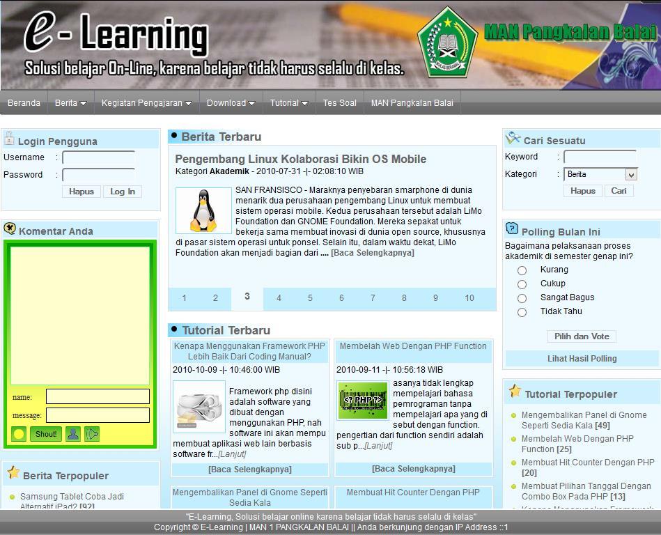 2.2 Implementasi E-Learning Implementasi E-Learning yang dilakukan dengan Model View Controller (MVC) menghasislkan sebuah e-learning yang dapat