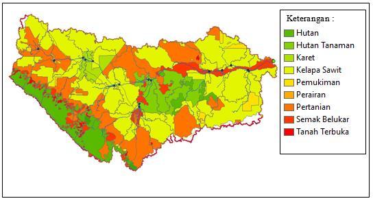 Data tata guna lahan tahun 2012 dan setelah simulasi Peta tata guna lahan DAS Tapung tahun 2012 bisa dilihat pada gambar 2 di bawah ini : Gambar 2.