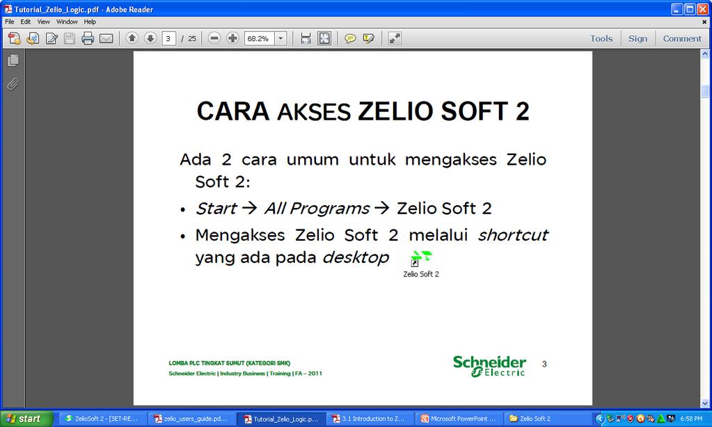 Mengakses Zelio SoO 2 melalui shortcut yang ada pada