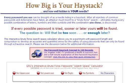 Untuk mengetahui kekuatan password yang Anda gunakan, silakan masuk ke website https://www.grc.com/haystack.htm untuk mencari tahu berapa lama seorang hacker dapat membobol password Anda. Gambar 1.