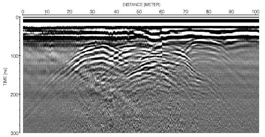 Gambar 3.1 Profil radargram surface scattering dari pepohonan Selain itu, surface scattering bisa terjadi di lingkungan perkotaan dimana keberadaan bangunan dapat menyebabkan refleksi dan difraksi.