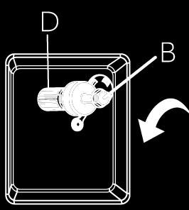 Lepas skrup kemasan (A) pada sisi belakang dan keluarkan spacer plastik (C) dari sisi dalam mesin (gbr dan ).