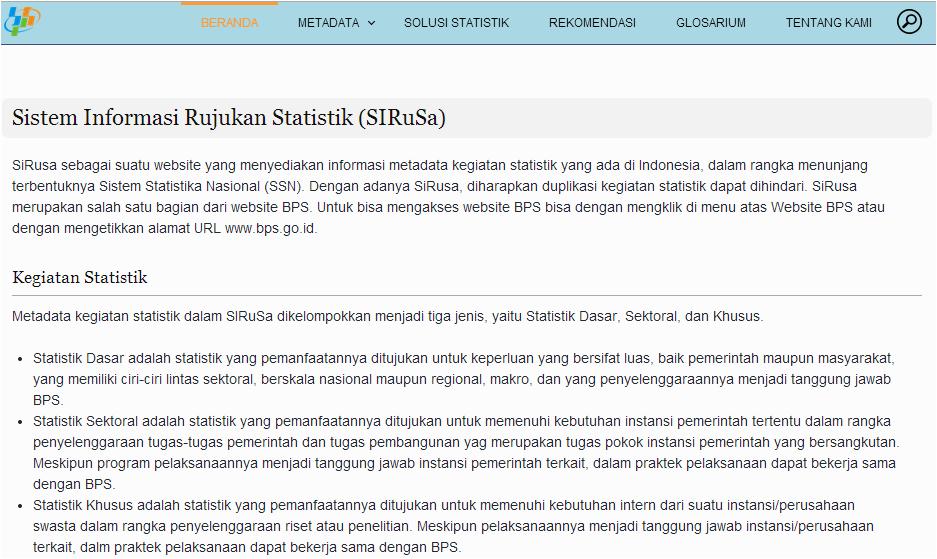 SIRuSa dan tiga jenis kegiatan statistik.