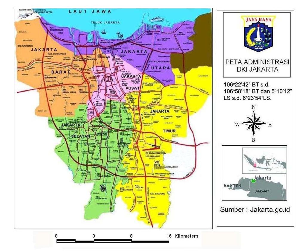 6 IV. HASIL DAN PEMBAHASAN 4.1 Gambaran Umum Wilayah Kajian Jakarta terletak pada lintang 106 o 22 42 BT s.d. 106 o 58 18 BT dan 5 o 10 12 LS s.d. 6 o 23 54 LS.