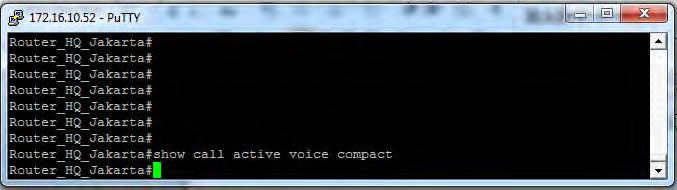 B. Pengecekan pada router voice gateway show call active voice compact di router Voice Gateway Jakarta Gambar 5.