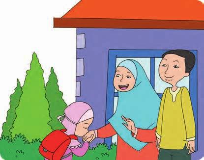 Bacalah dengan nyaring. Berangkat Sekolah Setelah membantu ibu dan ayah, Siti berangkat ke sekolah. Siti berpamitan kepada ibu dan ayah.