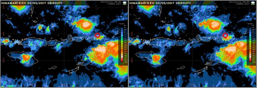 Gambar 9. Citra Satelit Himawari 8 EH Jam 08.40 dan 09.00 UTC Tgl.