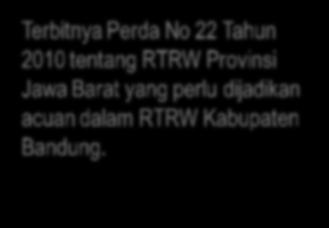 Terbitnya beberapa aturan dan perundangan terbaru pada tingkat nasional setelah RTRW Kabupaten Bandung ditetapkan dengan peraturan daerah diantaranya: