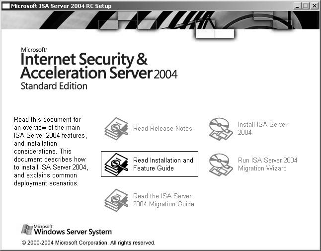 3. Instalasi Proxy Server Berikut langkah-langkah instalasi Microsoft ISA Server 2004 pada komputer server