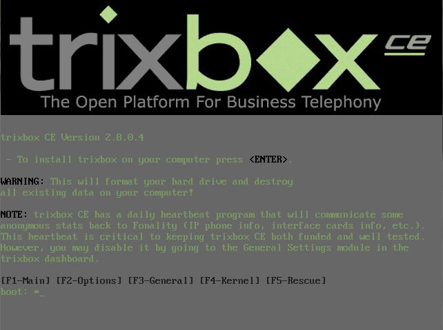 Gambar 4.1 Tampilan awal booting trixbox. 2.