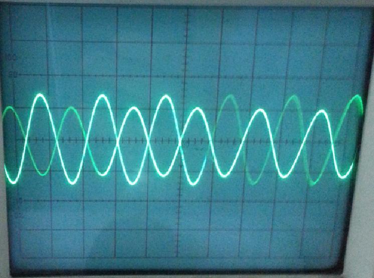 02 6.02 6.02 6.02 6.02-0.9 -.9-4.43-0.45 Dengan menggunakan R2=200KΩ dan R=00KΩ didapatkan Vo=-,5Vpp, berikut gambar sinyal Vo dan Vin dalam sumbu. Gambar 4.20. Output inverting ketika R2=200k, R=00k (volt/div = 0,5) Tabel 4.
