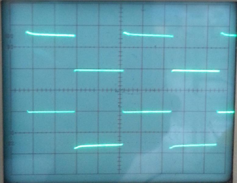 Dengan menggunakan R=00k, R2=00k,R3=200k, maka Vo yang didapatkan sebesar 6,4Vpp Gambar 4.27. Output summing R=00k, R2=00k,R3=200k (volt/div = volt) Tabel 4.8.