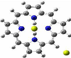 = atom pusat Fe Gambar 2 Struktur kompleks logam-porfirin Analisis Struktur Senyawa Kompleks Porfirin Model struktur porfirin sebelum optimasi seperti terlihat pada Gambar 2 yaitu tidak planar
