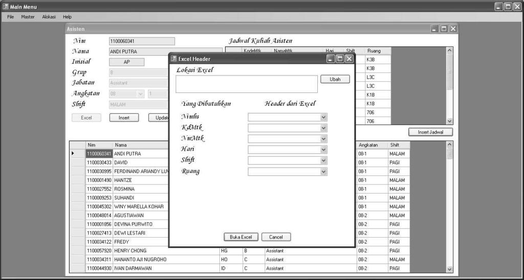 Excel Header Gambar 16. Tampilan Layar Halaman Excel Header Halaman ini muncul pada saat tombol Excel pada tiap halaman di klik.