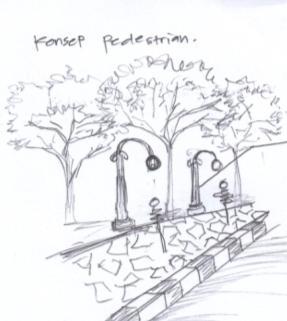 5.1.2.1. Konsep Pedestrian Pada jalan-jalan pedestrian diberikan penerangan dan juga pepohonan, karena pada