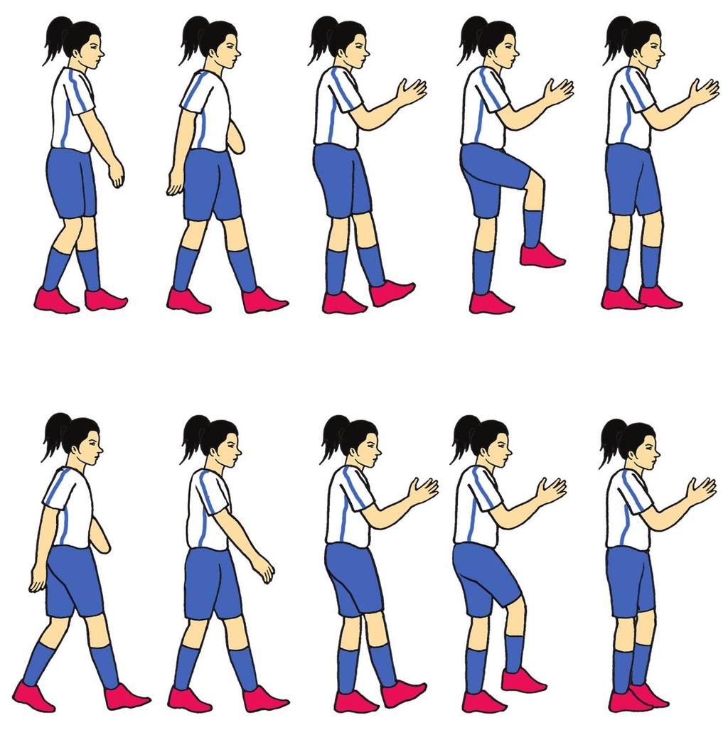 g) Hitungan ke-6 Langkahkan kaki kiri ke depan melewati kaki kanan dan tangan diayunkan ke depan. h) Gerakan Cha ke-1 Langkahkan kaki kanan ke depan melewati kaki kiri.