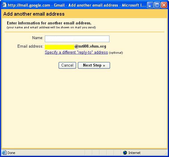 11. Isi nama Email mti08.vlsm.org anda, misalkan AAAA(mti08vlsm) dan tekan tombol Next Step. 12.
