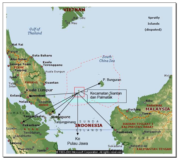 18 Waktu dan Lokasi Penelitian Penelitian ini dilakukan di Kecamatan Siantan dan Kecamatan Palmatak yang merupakan gugusan Kepulauan Anambas, Kabupaten Natuna, Provinsi Kepulauan Riau.