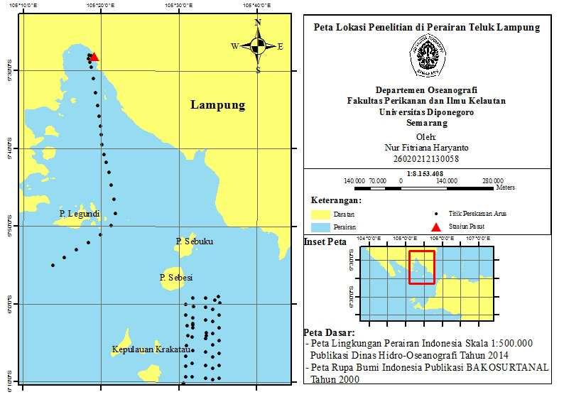 JURNAL OSEANOGRAFI. Volume 6, Nomor 1, Tahun 2017, Halaman 195 Data pengukuran pasang surut lapangan diperoleh dari BIG pada koordinat 5 28" 11' S 105 19" 11' E Pelabuhan Panjang, Lampung.