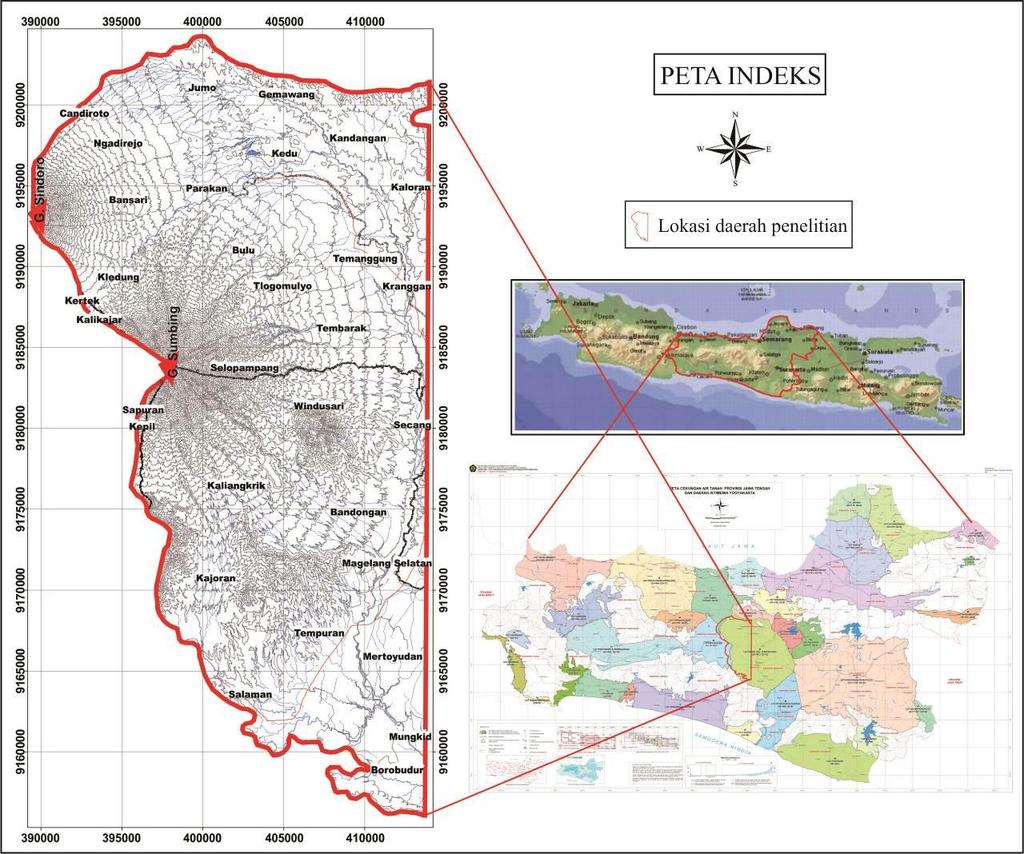 6 Gambar I.1. Lokasi penelitian (Peta Pulau Jawa, Peta CAT Jawa Tengah, dan peta lokasi penelitian dengan modifikasi) I.6.3.