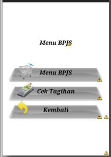 38 g. Menu Pembayaran BPJS Berikut ini adalah perancangan interface menu pembayaran BPJS pada aplikasi agen pulsa. Pada halaman ini ditampilkan menu pembayaran untuk BPJS dan menu cek tagihan BPJS.