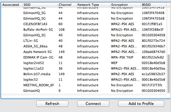 VII-3-3. Jaringan Yang Tersedia Layar Available Network menampilkan daftar semua jaringan Wi-Fi yang tersedia dalam jangkauan dengan berbagai kategori informasi tentang setiap jaringan.