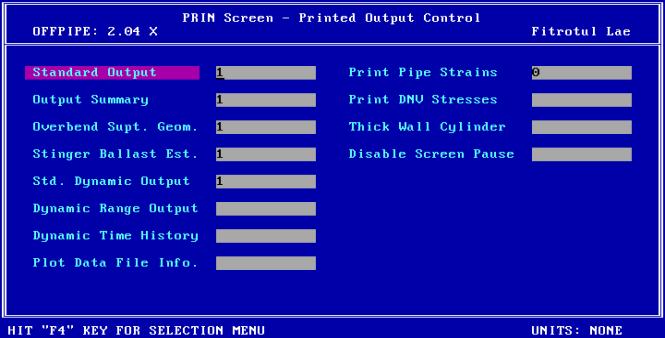 Prin Screen Standard Output Output Summary Overbend Supt Geom Stinger