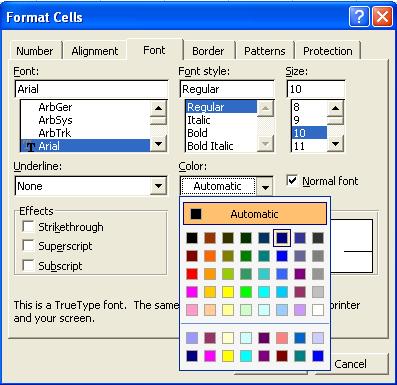 e. Mengatur format tampilan huruf 1) Tempatkan pointer pada sel atau blok range yang isinya yang akan dibentuk 2) Klik menu Format 3) Klik submenu Cell (Ctrl + 1) 4) Tampil: Dialog box format cell