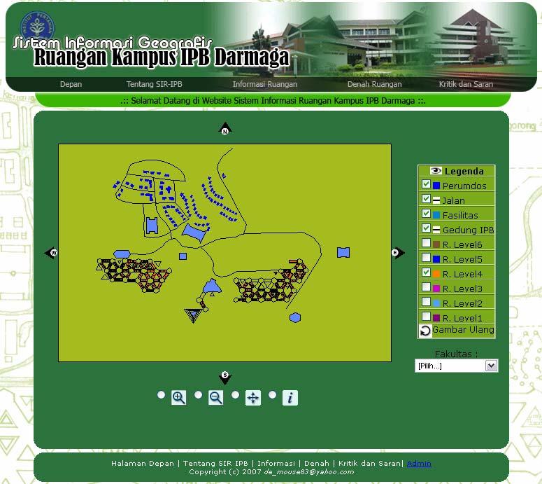 33 Gambar 7 Halaman Denah SIRIPB. Pada halaman ini disediakan berbagai tools yang digunakan untuk memanipulasi tampilan denah kampus IPB Darmaga.