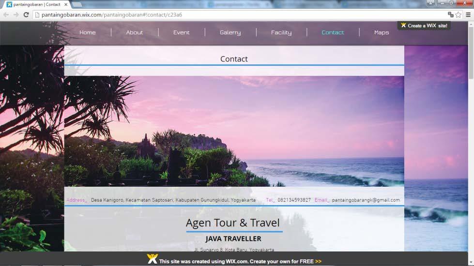 98 f. Halaman Contact : 980 px x 1331 px : Landscape Pantai Ngobaran, kontak, agen Tour& Travel, nomor penting dan