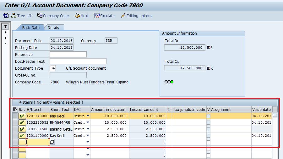 Gambar 26. Posting Transaksi ke SAP E. Tentukan Akun Debet dan Kreditnya. F.
