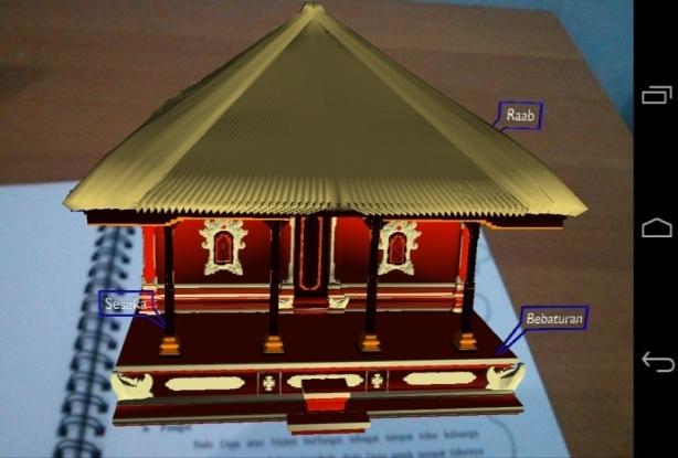Implementasi layar antarmuka aplikasi Augmented Reality Book sistem rumah tradisional Bali berdasarkan Asta Kosala-kosali yaitu diantaranya sebagai