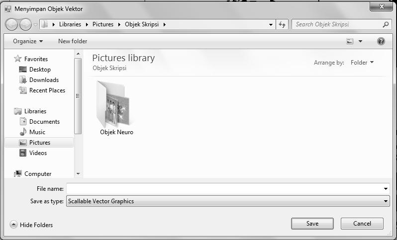 60 Gambar 4.7 Tampilan layar pada saat menyimpan file objek vektor 4.1.
