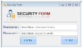 User harus mengisi username dan password sesuai dengan yang telah di defaultoleh user untuk dapat masuk ke sistem. Berikut gambar tampilan security form. Gambar 9.