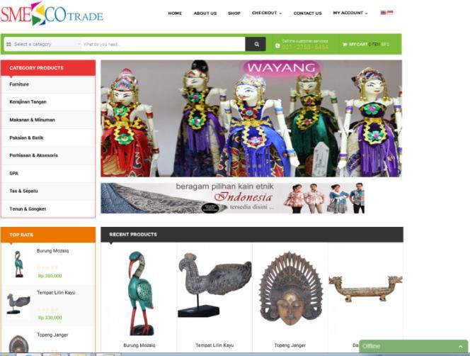 PEMASARAN PRODUK KUKM MITRA LLP-KUKM MELALUI E-COMMERCE SMESCO telah membangun Website E-commerce : www.smescotrade.com Jumlah Produk yang di upload 74.000 item produk dari 1.