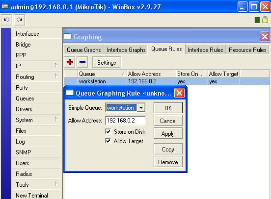 [admin@proxy]>/tool graphing queue [admin@proxy] tool graphing queue> add simplequeue=workstation allow-address=192.168.0.