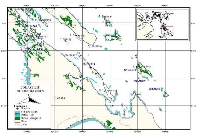 Gambar 2. Lokasi transek permanen di perairan Lingga Utara.
