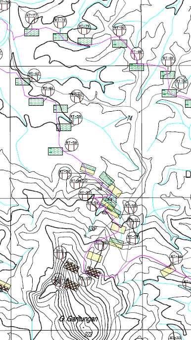 3.2.2 Lintasan Gunung Gantungan Gambar 3.3 memperlihatkan sketsa lintasan Gunung Gantungan. Pada stasiun RT-80, ditemukan soil di hutan jati Lembah Gantungan.