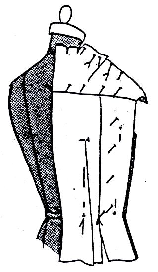dengan garis pinggang. Gambar 125. Membentuk lipit kup pada pinggang Buat guntingan-guntingan kecil di sekitar pinggang, ratakan dan semat.