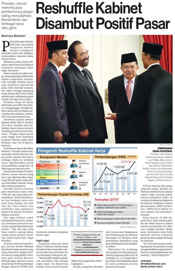 Judul Reshuffle Kabinet Disambut Positif Pasar Tanggal Kamis, 28 Juli Media Media Indonesia (halaman 1)