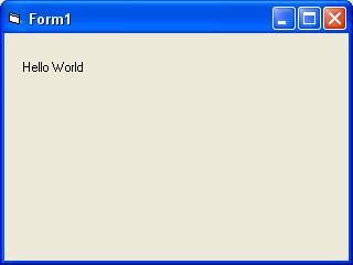 Langkah berikutnya adalah memberikan teks pada label, misalkan Hello world, maka piliha properti Caption, dan isi dengan Hello world. Hasil tampilan program adalah sebagai berikut: Gambar 1.7.