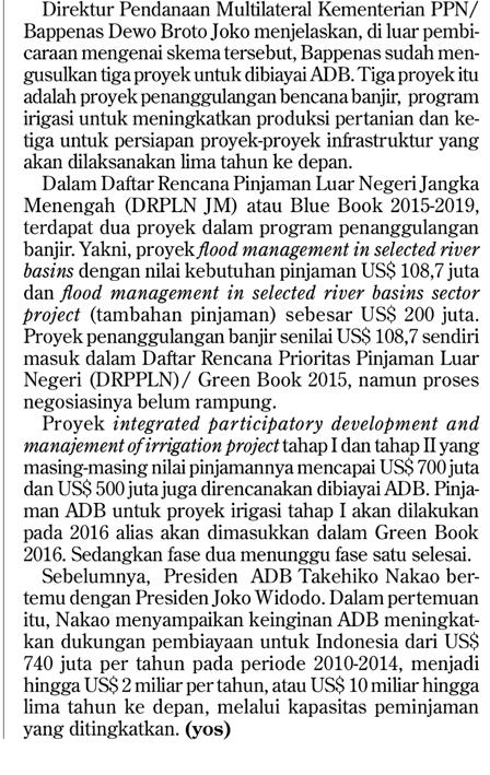 Resume skema penyaluran pinjaman berbasis proyek ke Bank Pembangunan Asia (ADB).